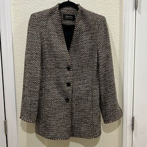 Dana Buchman V-Neck Black/Taupe Tweed Longer Coat